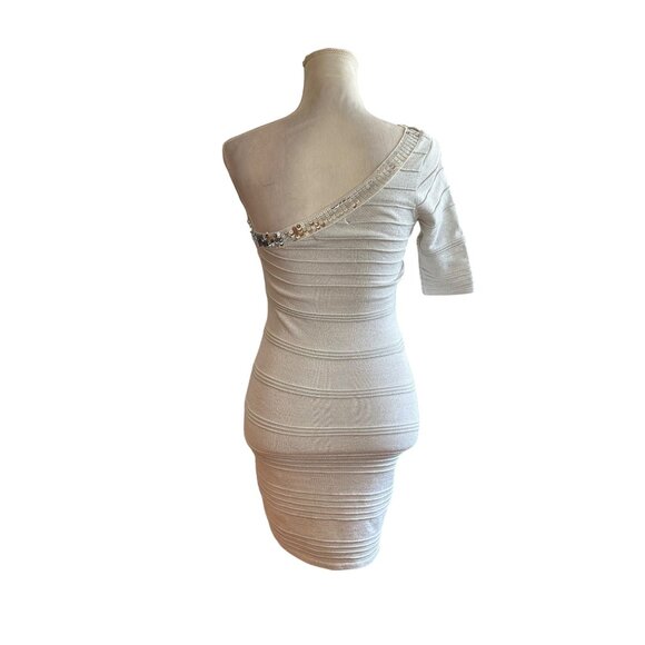 Wow Couture Sequined One-Shoulder Bandage Dress Bodycon Glam Sparkly Cocktail S - Picture 2 of 8